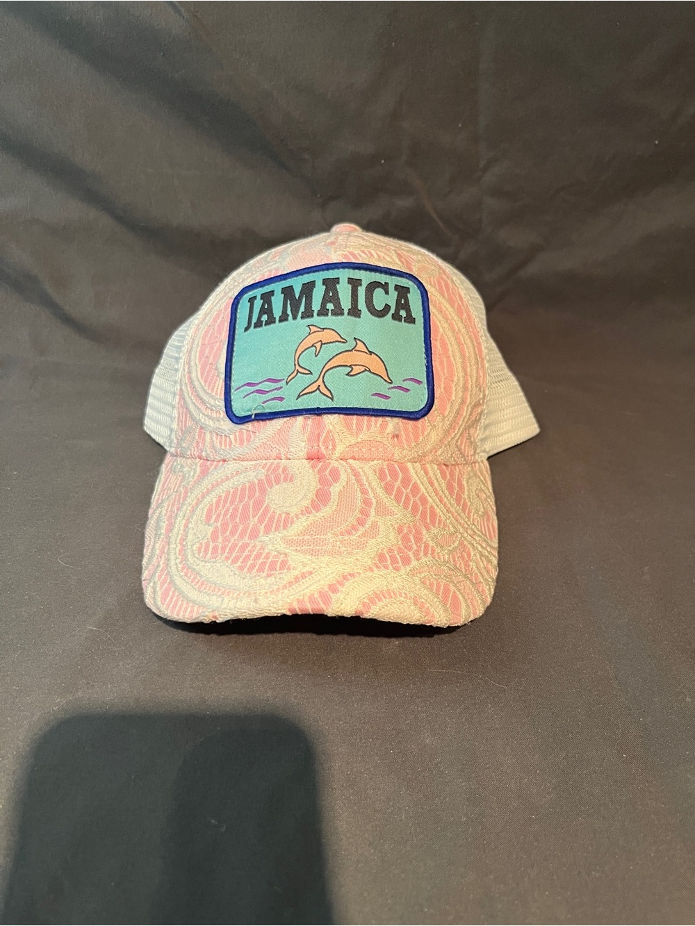 Pink Jamaica Dolphin Lace Mesh Trucker Hat Adjustable Snapback